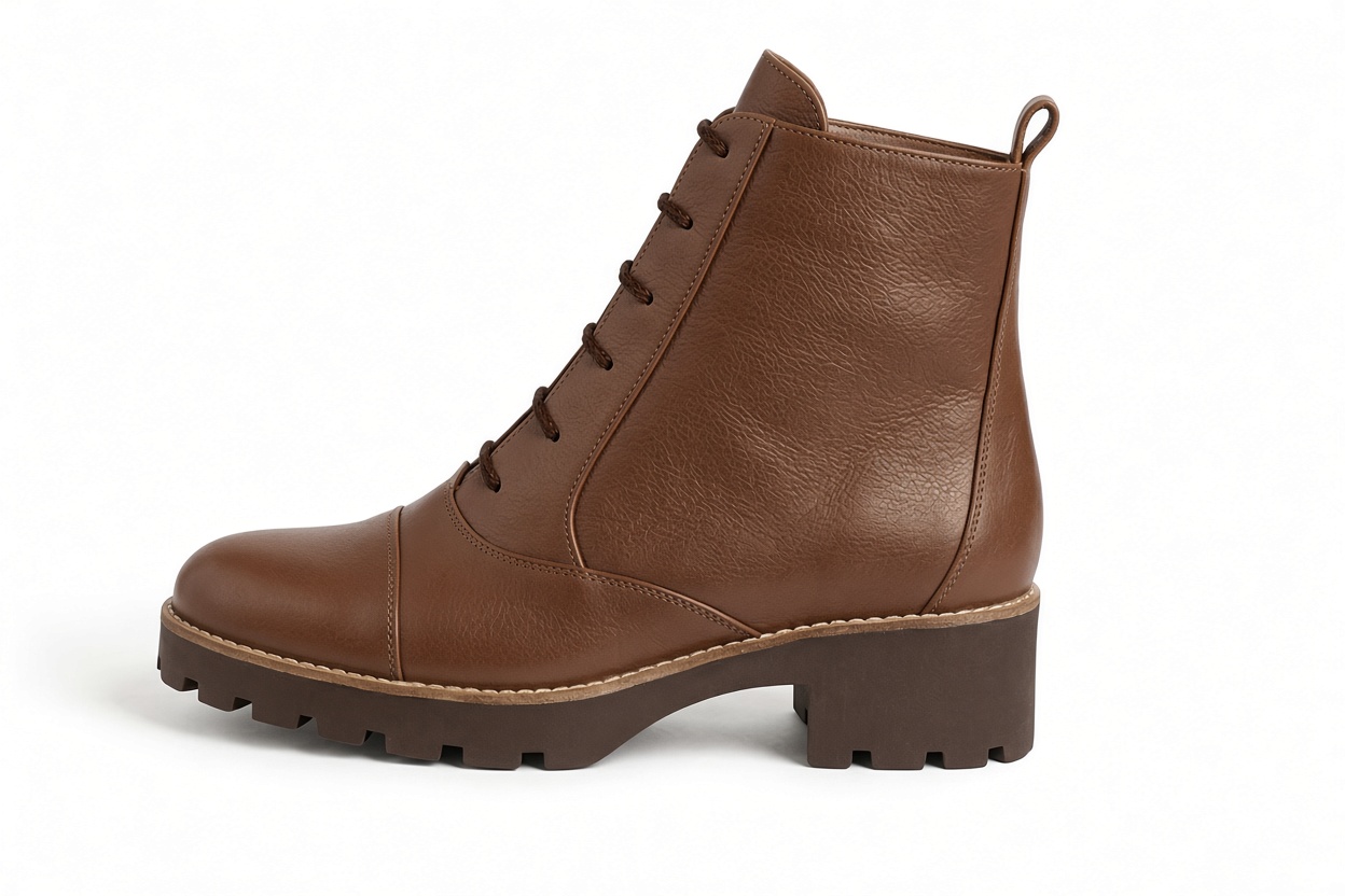 Classic front lace-up leather ankle boots offering tailored instep support, refined eyelet detailing, and timeless everyday sophistication, in cognac leather with round toe and chunky rubber lug sole - Florence KOOIJMAN